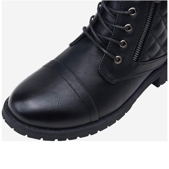 Black Quilted Ankle Boots Winter Low Heel Bootie - Picture 4 of 8